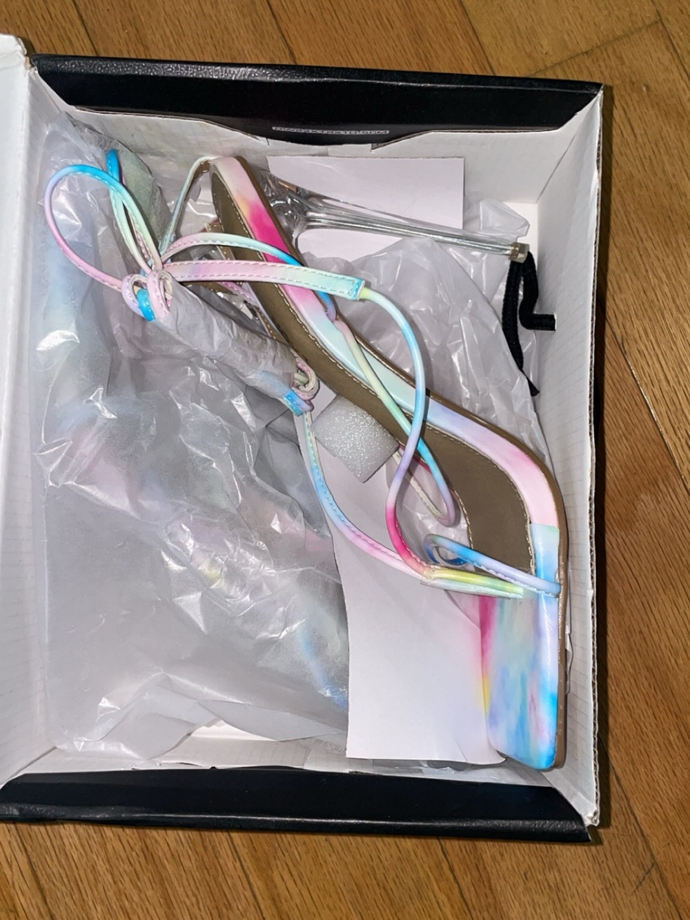 Fashion Nova Pastel Tie-Dye Strappy Stiletto Sandals